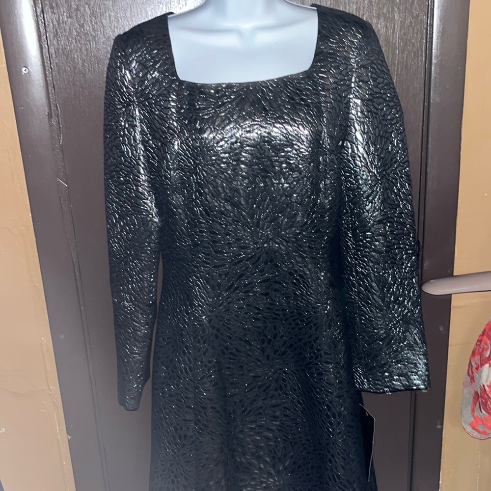 NWT GIOVANNA SIGNATURE BLACK SILVER RAISED PATTERN LONG SLEEVE DRESS